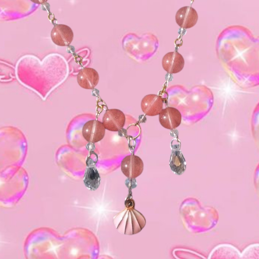 Pink and Gold Crystal Necklace with Charms